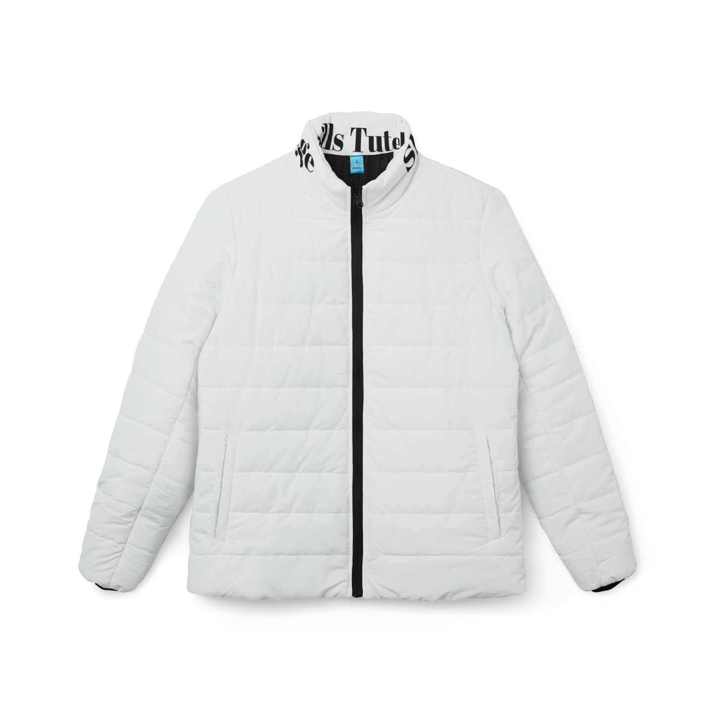 Skills Tutelage's women’s Puffer Jacket — Minimal White Quilted Coat with Branded Collar