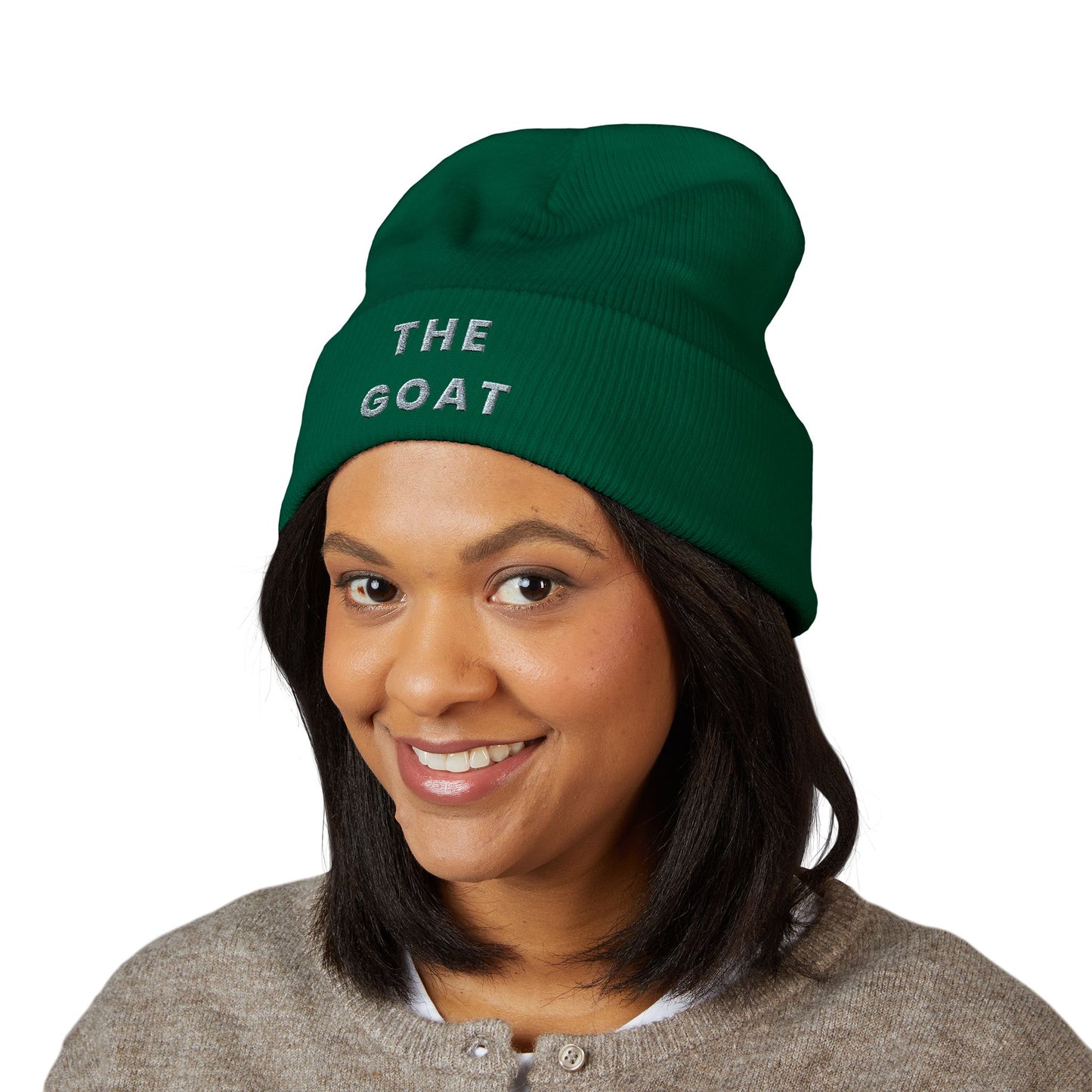 THE GOAT Embroidered Cuffed Beanie — Classic Knit Winter Hat