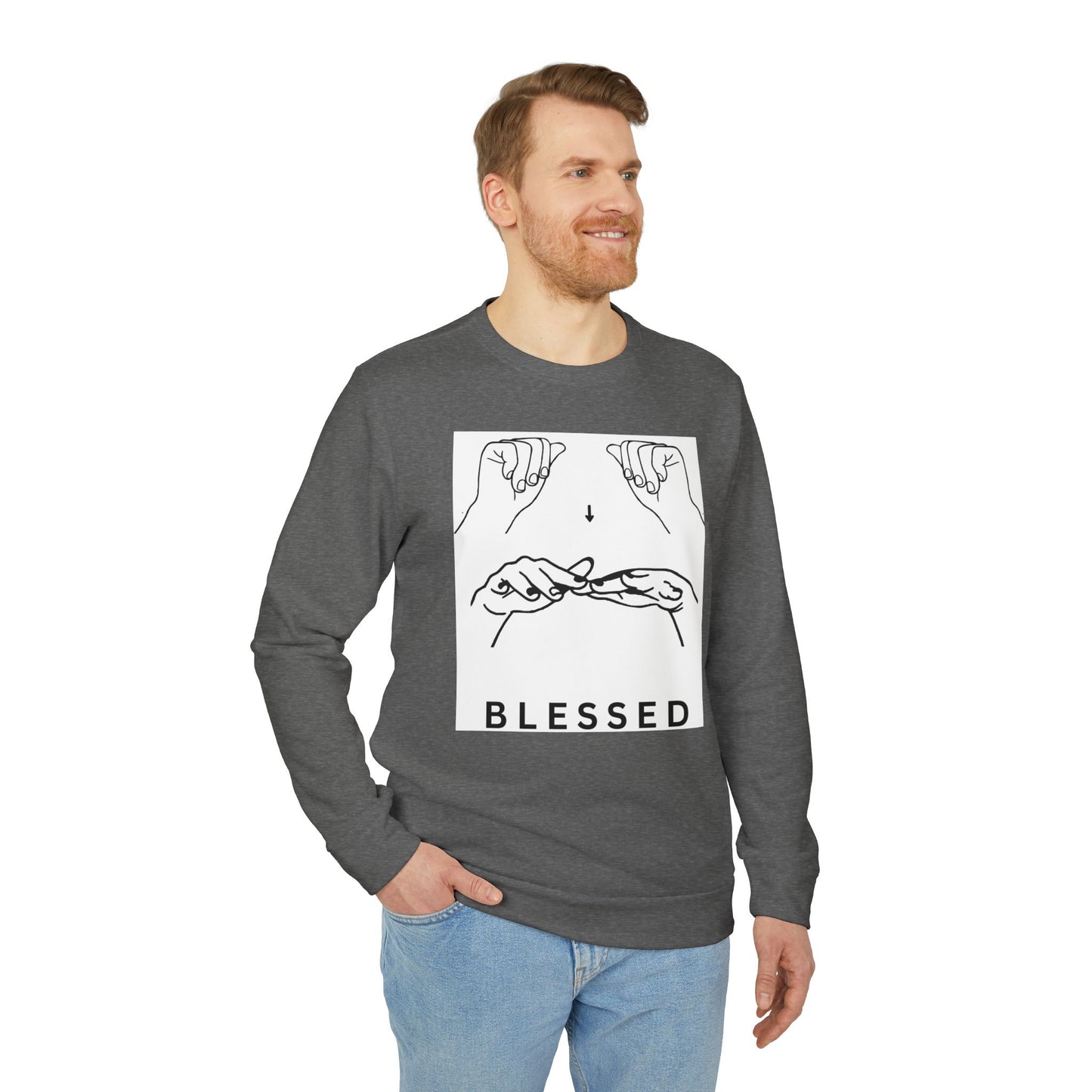 Blessed Hand Sign Crewneck Sweatshirt — adidas Unisex Fleece