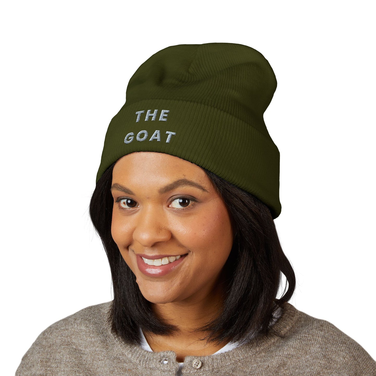 THE GOAT Embroidered Cuffed Beanie — Classic Knit Winter Hat