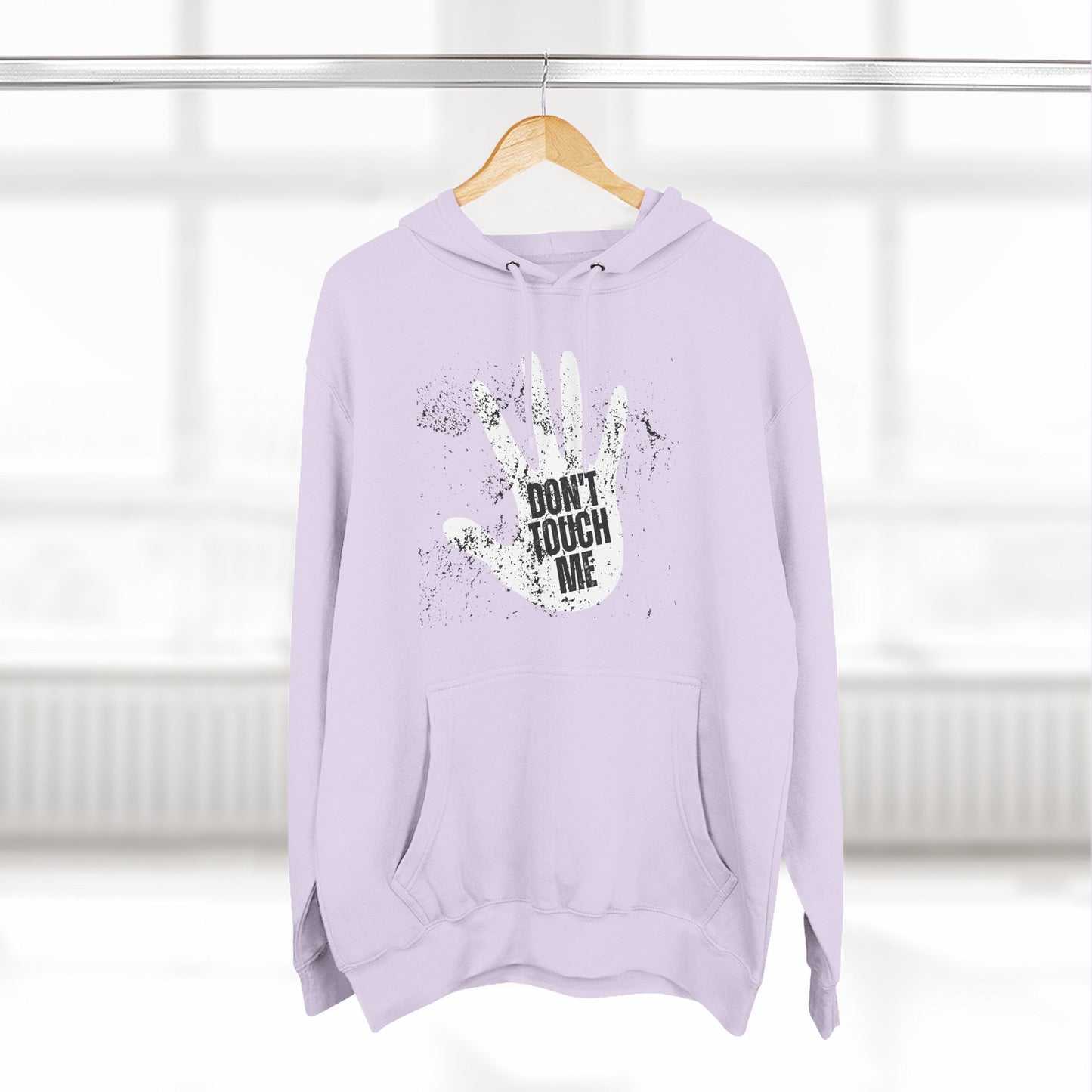 Stylish Three-Panel Fleece Hoodie, Cozy Wear, Graphic "DON'T TOUCH ME" Sweatshirt, Trendy Apparel, Casual Gift, Seasonal Layer