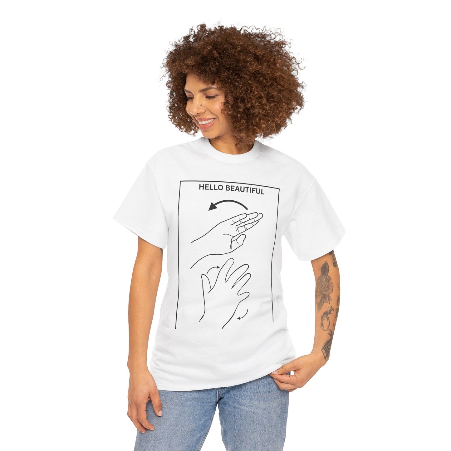 Hello Beautiful Sign Language T-Shirt — ASL Floral Graphic Tee