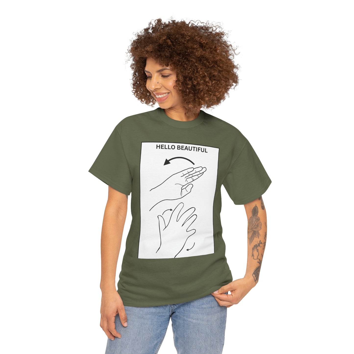 Hello Beautiful Sign Language T-Shirt — ASL Floral Graphic Tee