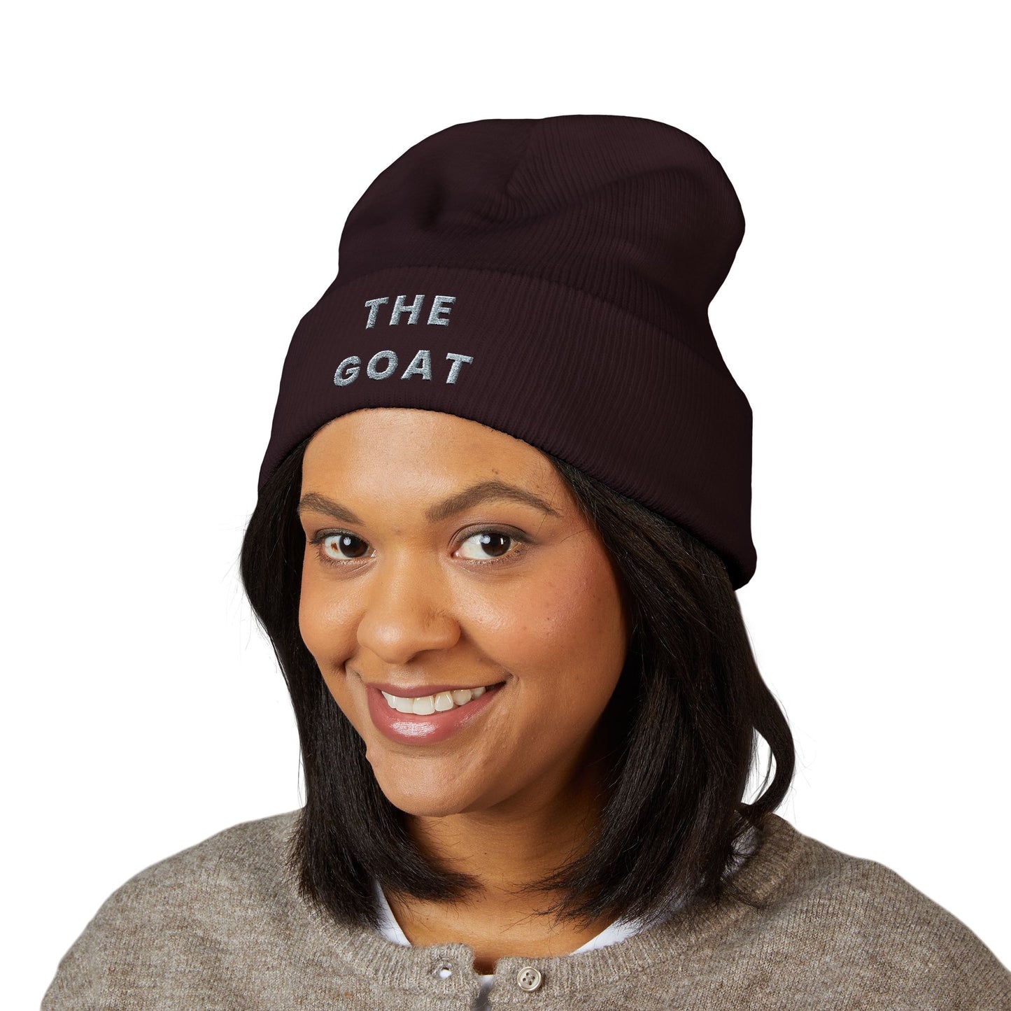 THE GOAT Embroidered Cuffed Beanie — Classic Knit Winter Hat