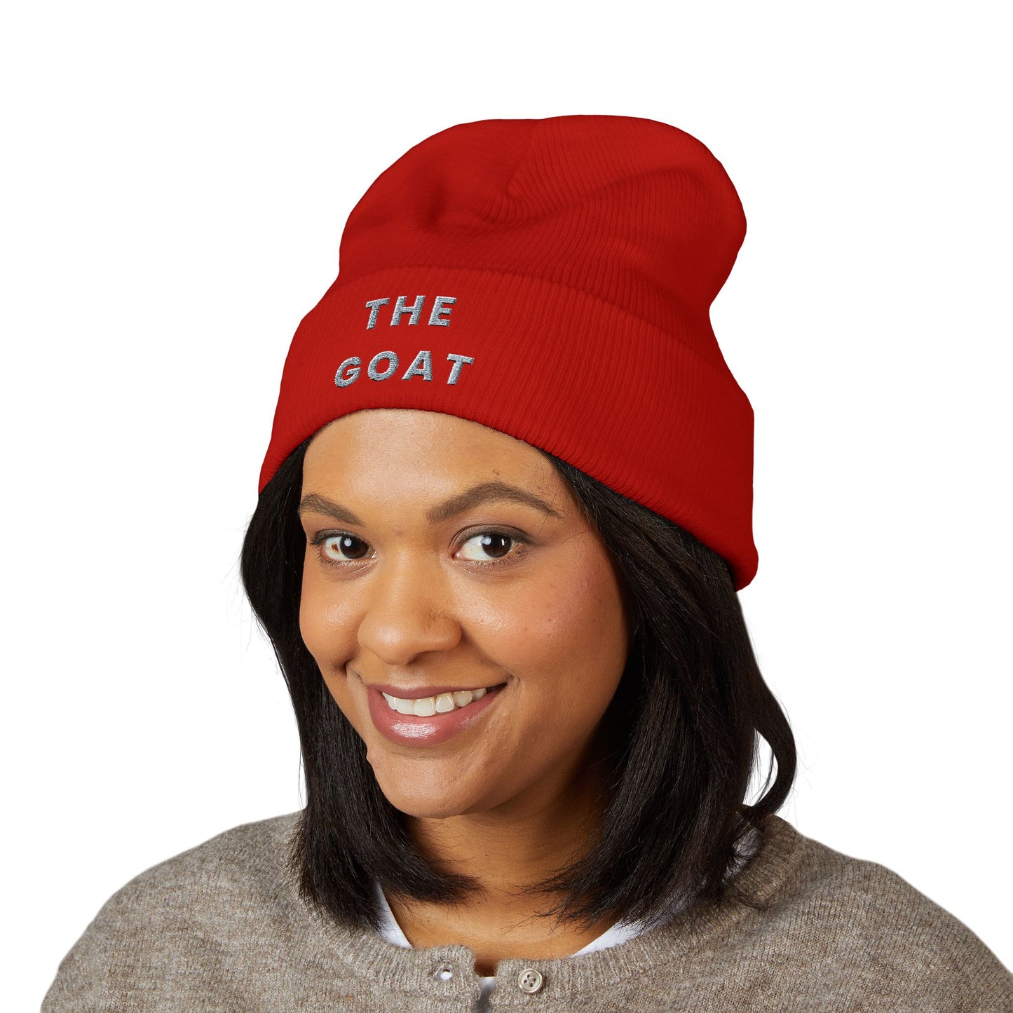 THE GOAT Embroidered Cuffed Beanie — Classic Knit Winter Hat