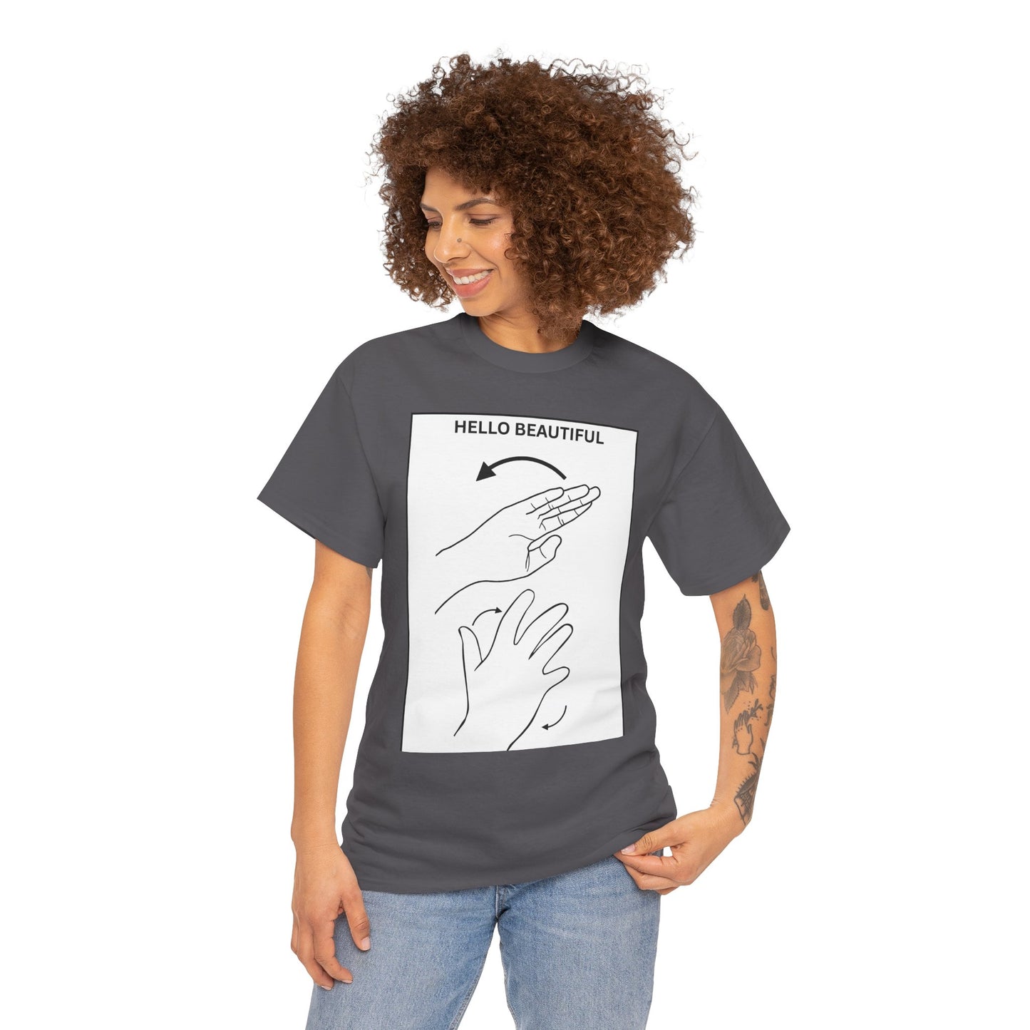 Hello Beautiful Sign Language T-Shirt — ASL Floral Graphic Tee