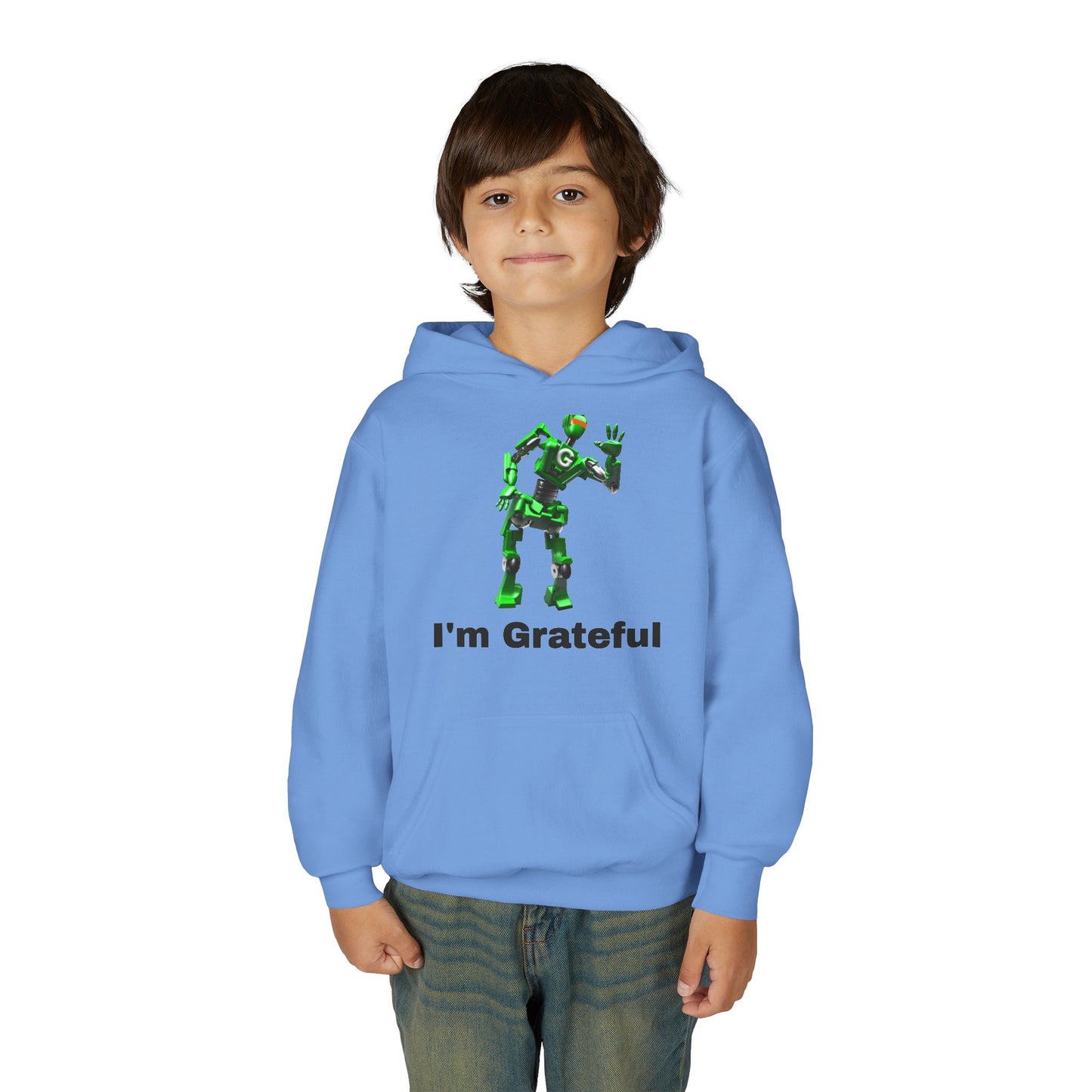 Youth Grateful Robot Hoodie, Fun Gift for Kids, Cute Sweatshirt, Casual Wear, Birthday or Thank You Gift