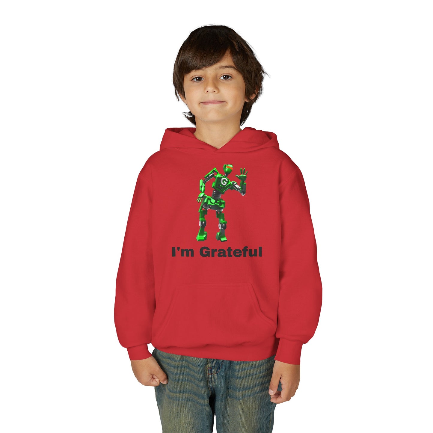 Youth Grateful Robot Hoodie, Fun Gift for Kids, Cute Sweatshirt, Casual Wear, Birthday or Thank You Gift