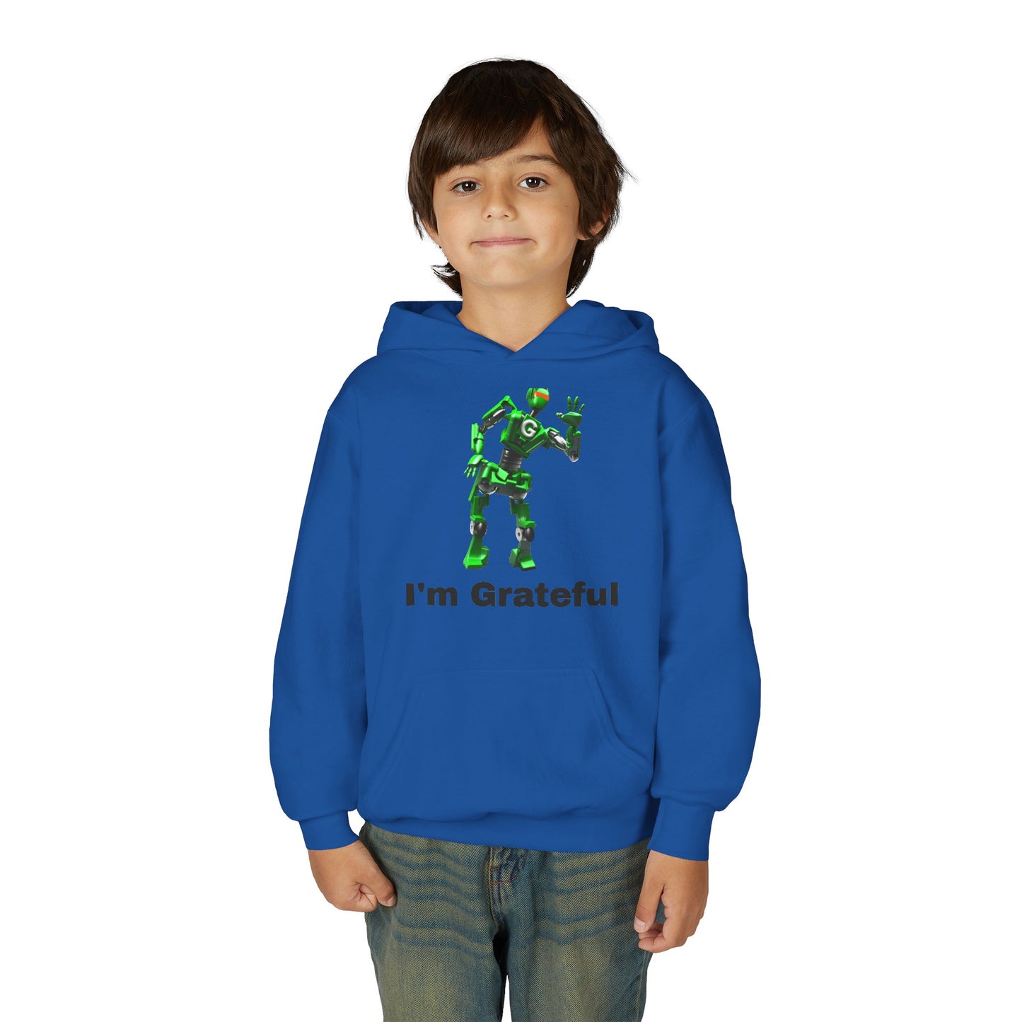 Youth Grateful Robot Hoodie, Fun Gift for Kids, Cute Sweatshirt, Casual Wear, Birthday or Thank You Gift