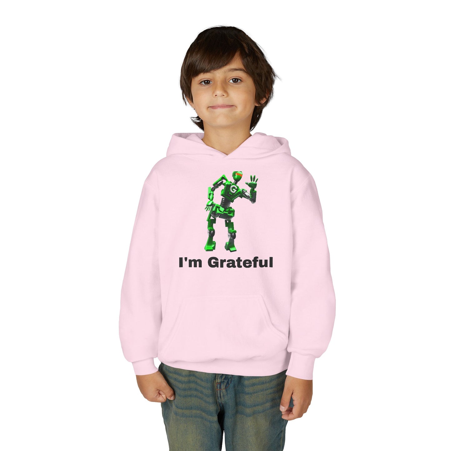 Youth Grateful Robot Hoodie, Fun Gift for Kids, Cute Sweatshirt, Casual Wear, Birthday or Thank You Gift