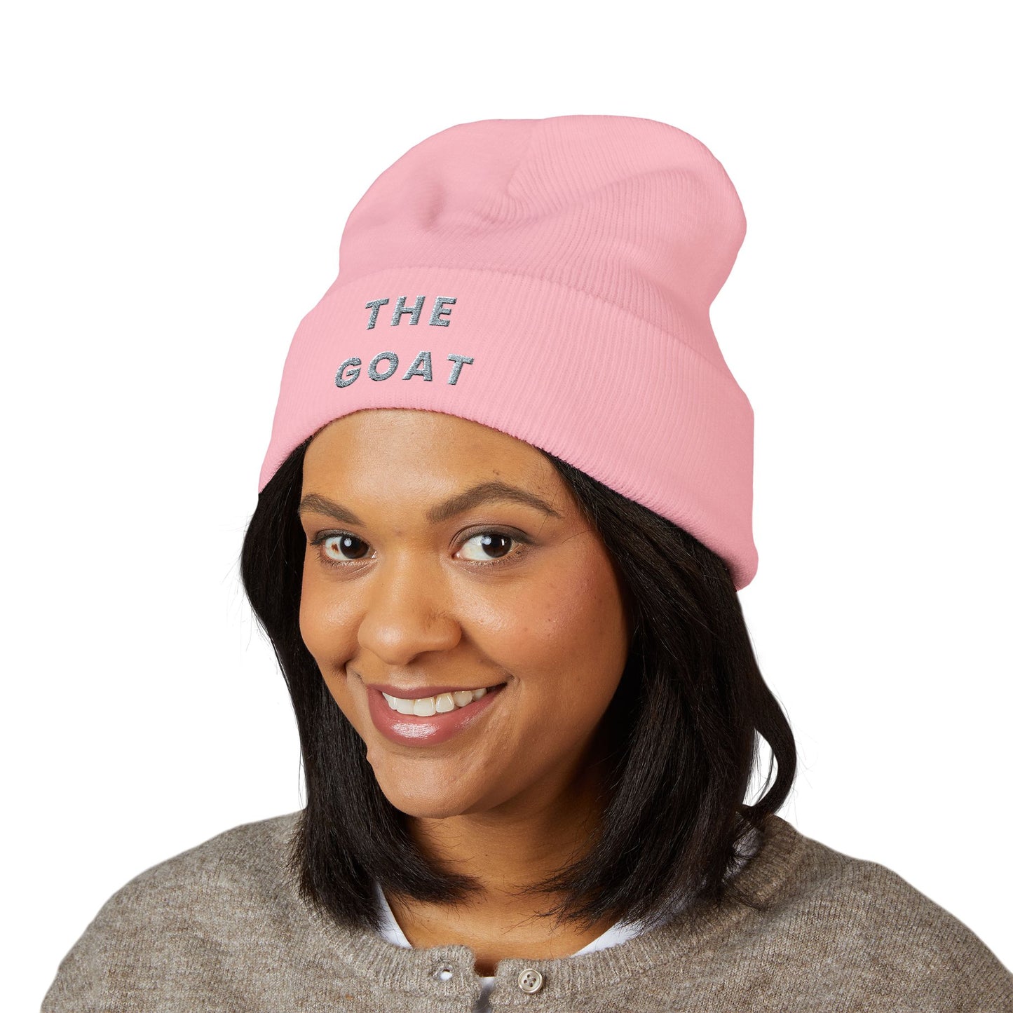 THE GOAT Embroidered Cuffed Beanie — Classic Knit Winter Hat