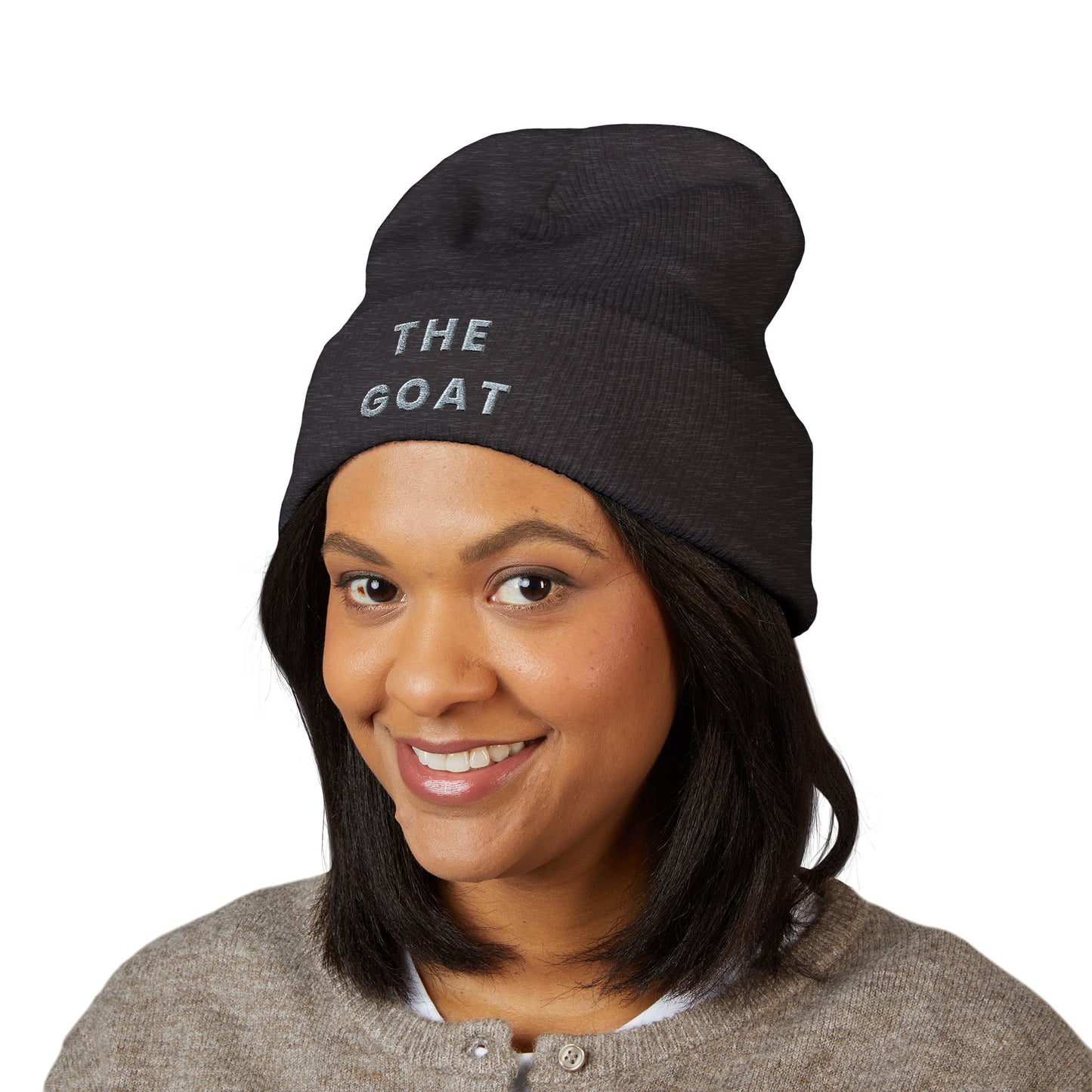 THE GOAT Embroidered Cuffed Beanie — Classic Knit Winter Hat