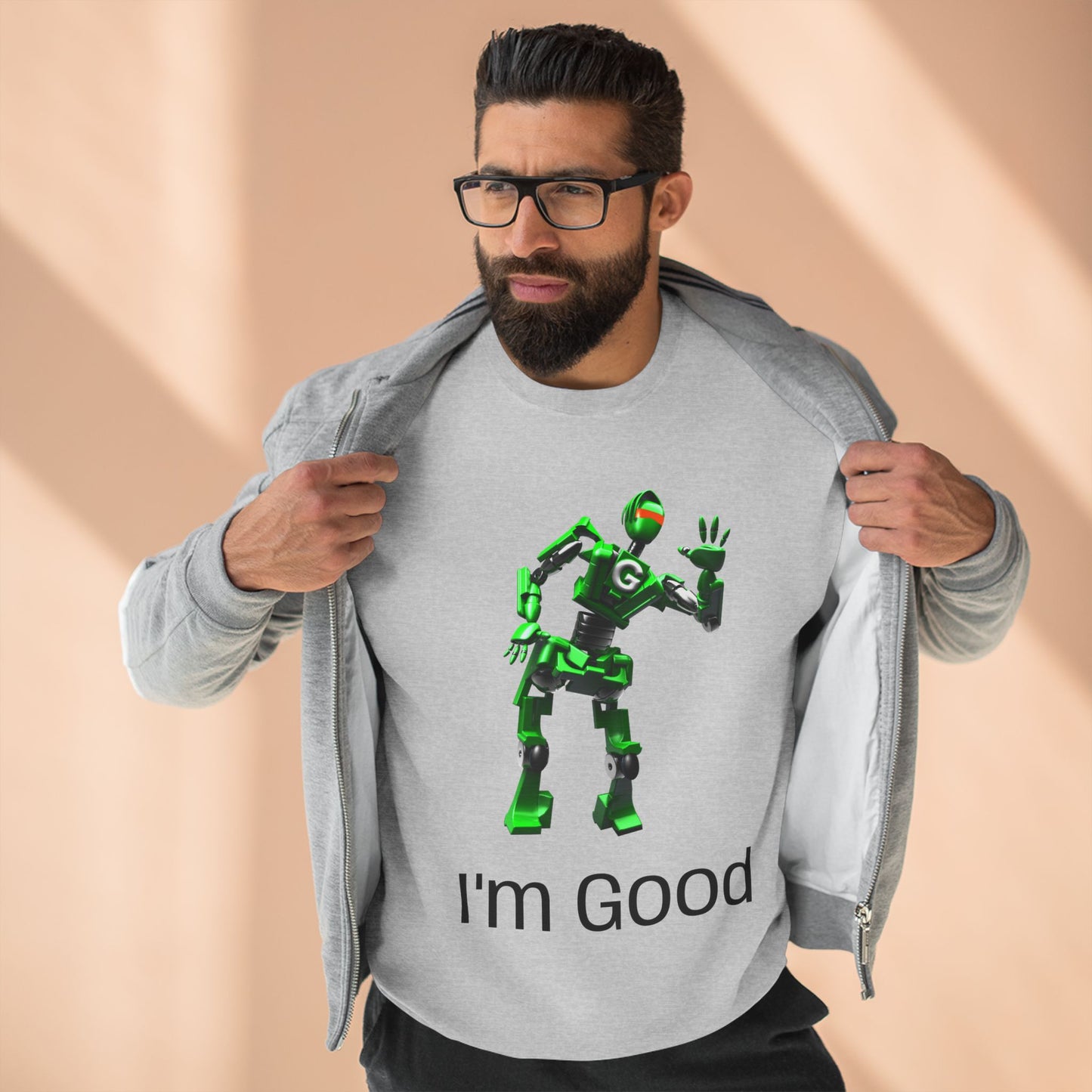 Fun Unisex Crewneck Sweatshirt with 'I'm Good' Robot Design | Casual Wear for Kids & Adults, Gift Idea for Birthdays & Holidays
