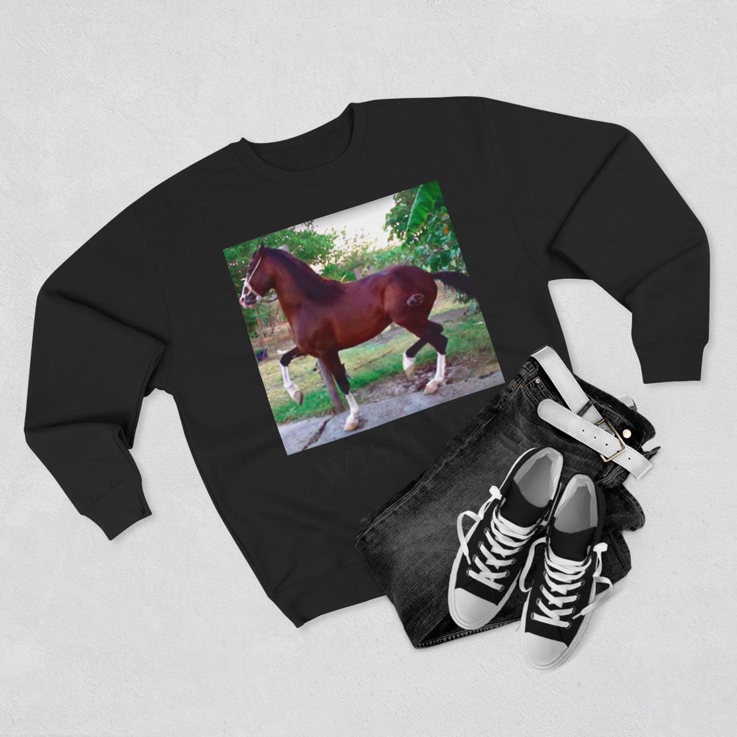 Whimsical Horse Sweatshirt for Animal Lovers, Cozy Crewneck, Gift for Equestrian Friends, Birthday Present, Funny Wish List Apparel