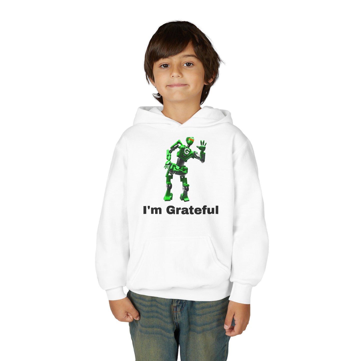 Youth Grateful Robot Hoodie, Fun Gift for Kids, Cute Sweatshirt, Casual Wear, Birthday or Thank You Gift