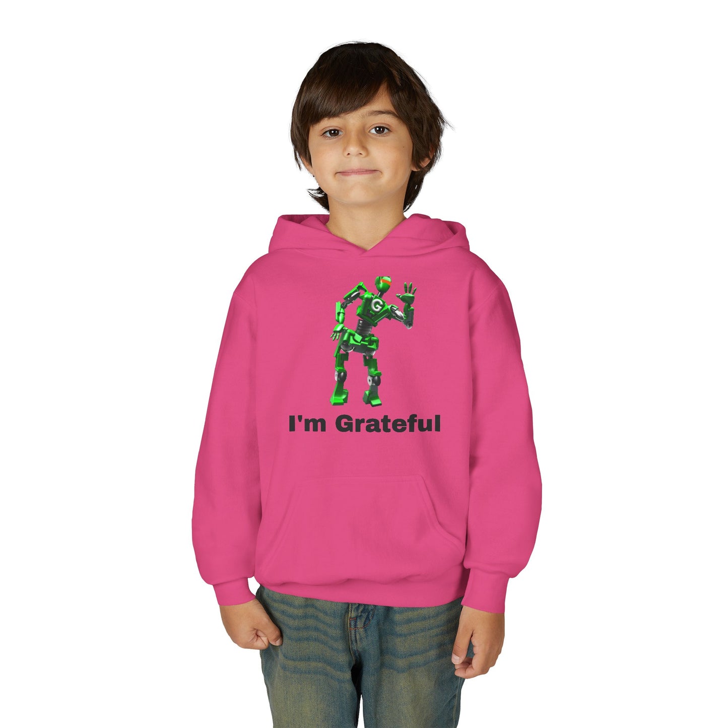 Youth Grateful Robot Hoodie, Fun Gift for Kids, Cute Sweatshirt, Casual Wear, Birthday or Thank You Gift