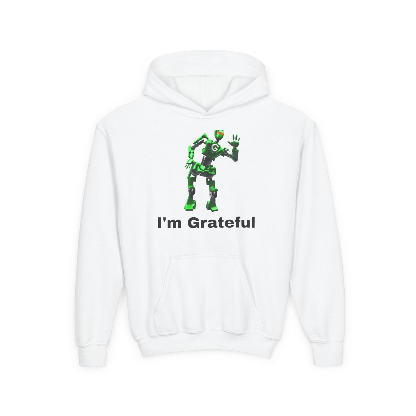 Youth Grateful Robot Hoodie, Fun Gift for Kids, Cute Sweatshirt, Casual Wear, Birthday or Thank You Gift