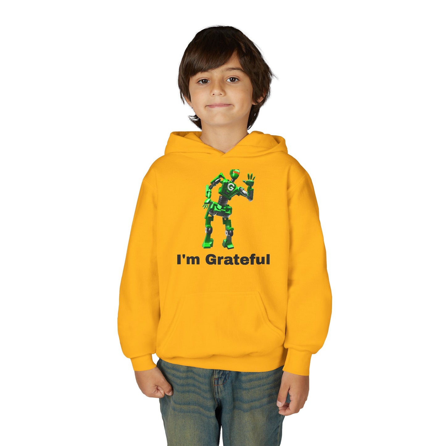 Youth Grateful Robot Hoodie, Fun Gift for Kids, Cute Sweatshirt, Casual Wear, Birthday or Thank You Gift