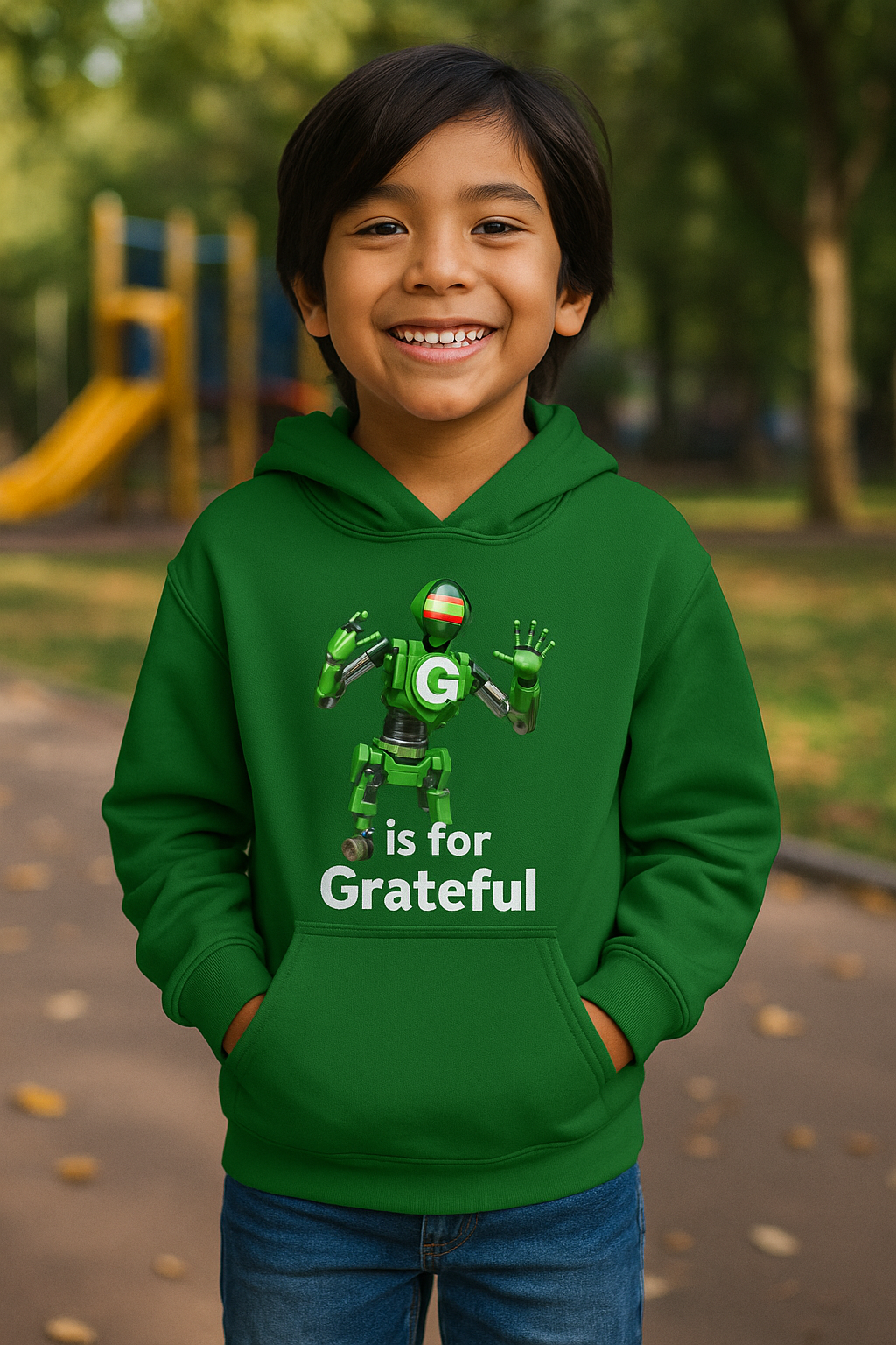 Youth Grateful Robot Hoodie, Fun Gift for Kids, Cute Sweatshirt, Casual Wear, Birthday or Thank You Gift