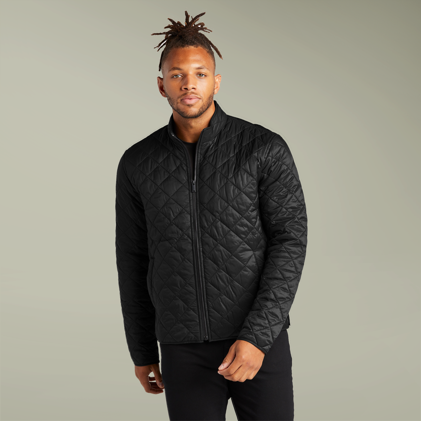 Embroidered Quilted Full-Zip Jacket — Small Chest Logo