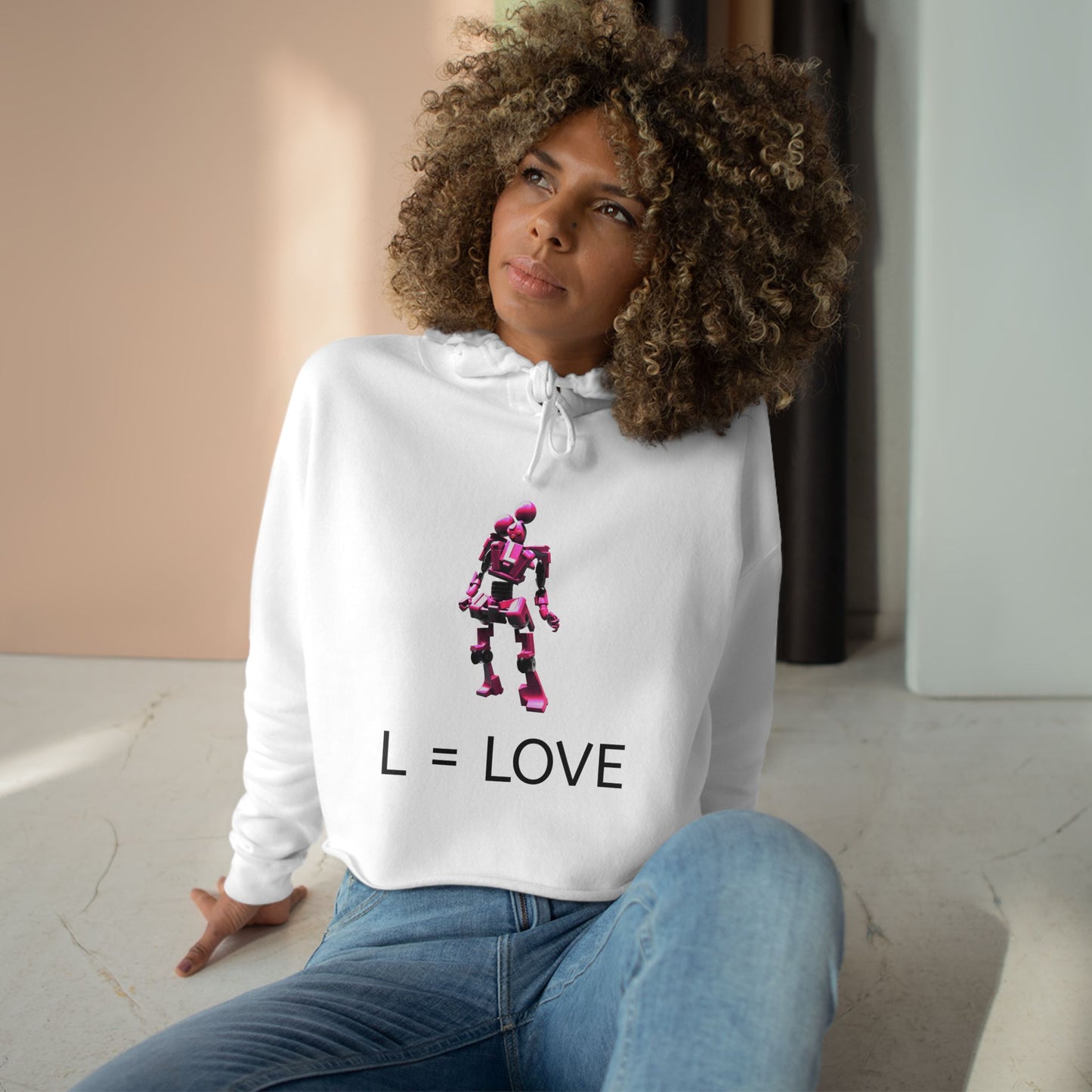 Love Robot Crop Hoodie, Fun Casual Wear, Gifts for Her, Cute Street Style, Trendy Outfit, Slouchy Fashion