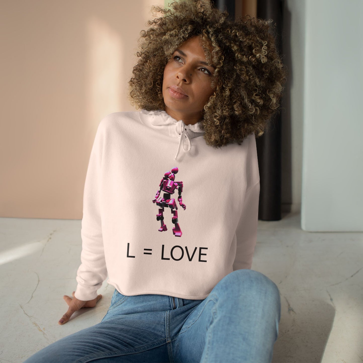 Love Robot Crop Hoodie, Fun Casual Wear, Gifts for Her, Cute Street Style, Trendy Outfit, Slouchy Fashion