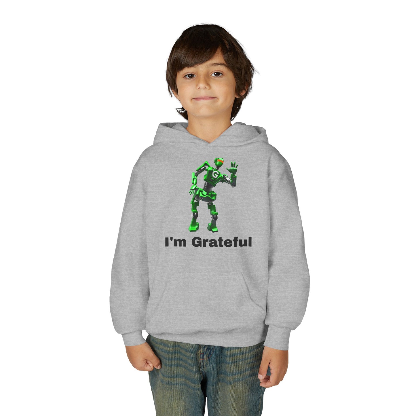 Youth Grateful Robot Hoodie, Fun Gift for Kids, Cute Sweatshirt, Casual Wear, Birthday or Thank You Gift