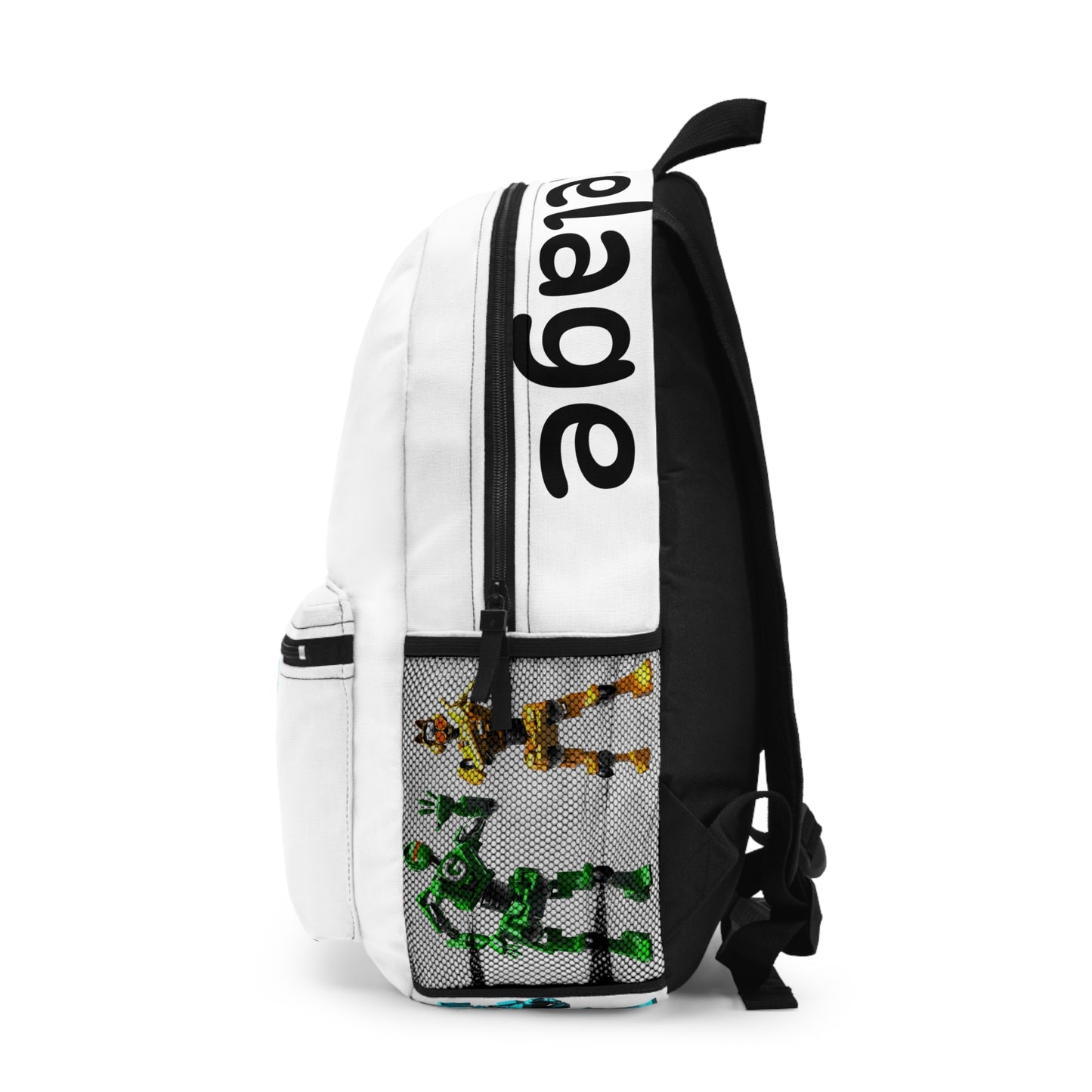 Tutelage Robot Collection Backpack — All Eight Robots & Mascot (Classic White, Minimal School & Travel)