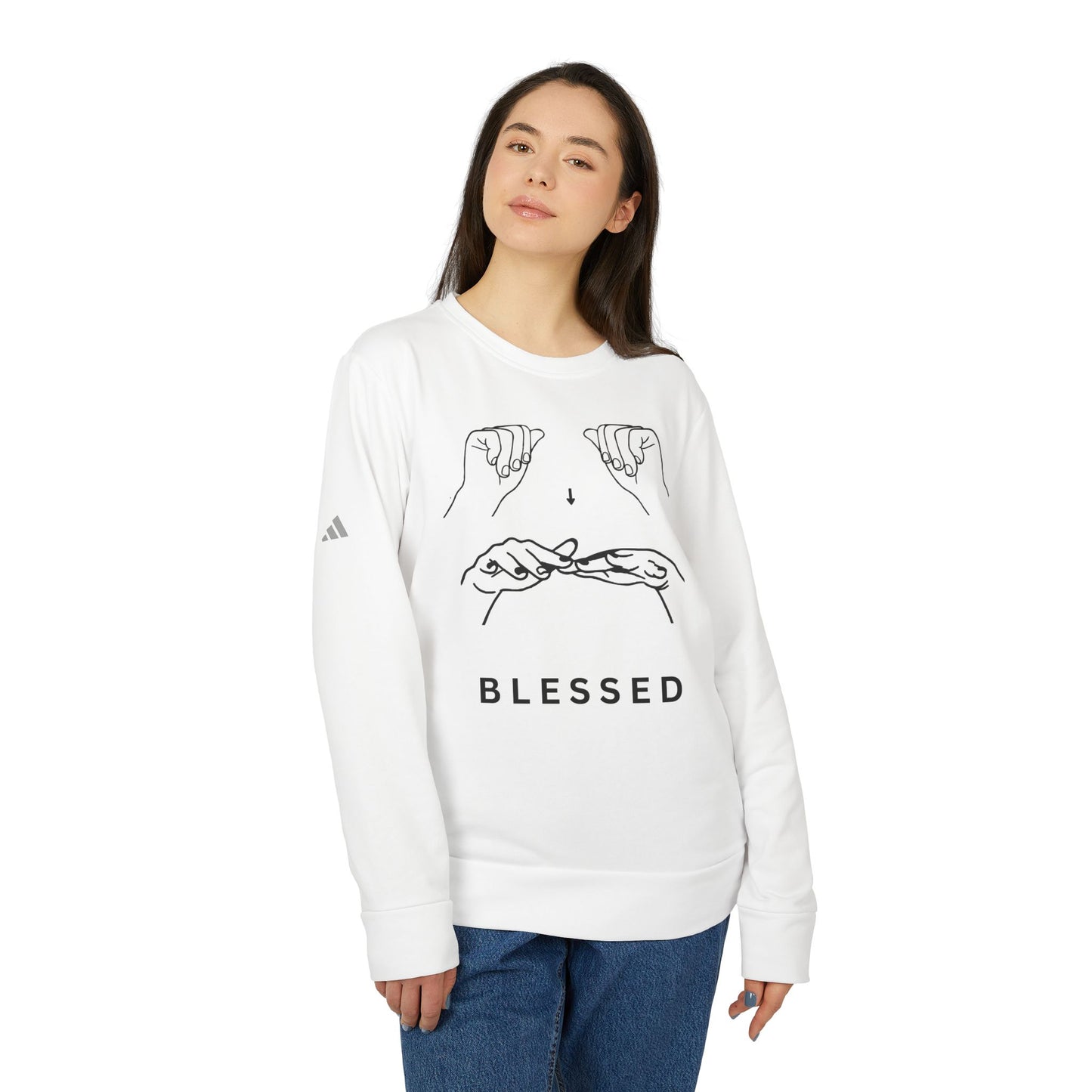 Blessed Hand Sign Crewneck Sweatshirt — adidas Unisex Fleece