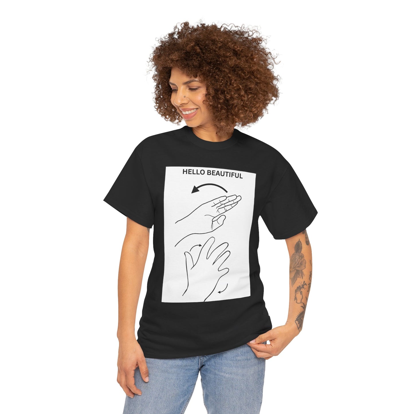 Hello Beautiful Sign Language T-Shirt — ASL Floral Graphic Tee