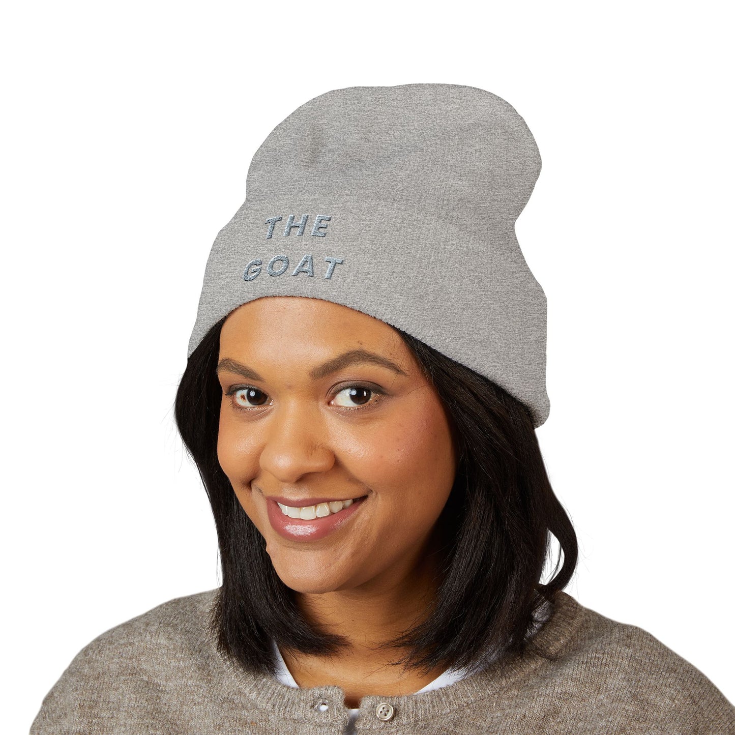 THE GOAT Embroidered Cuffed Beanie — Classic Knit Winter Hat