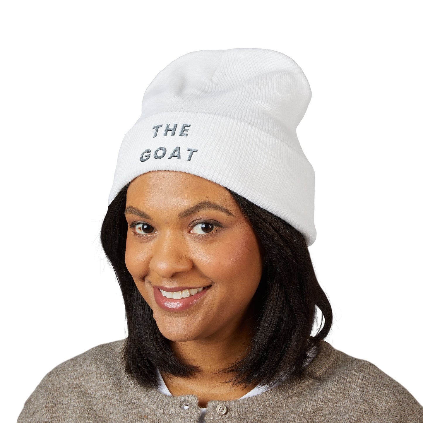 THE GOAT Embroidered Cuffed Beanie — Classic Knit Winter Hat