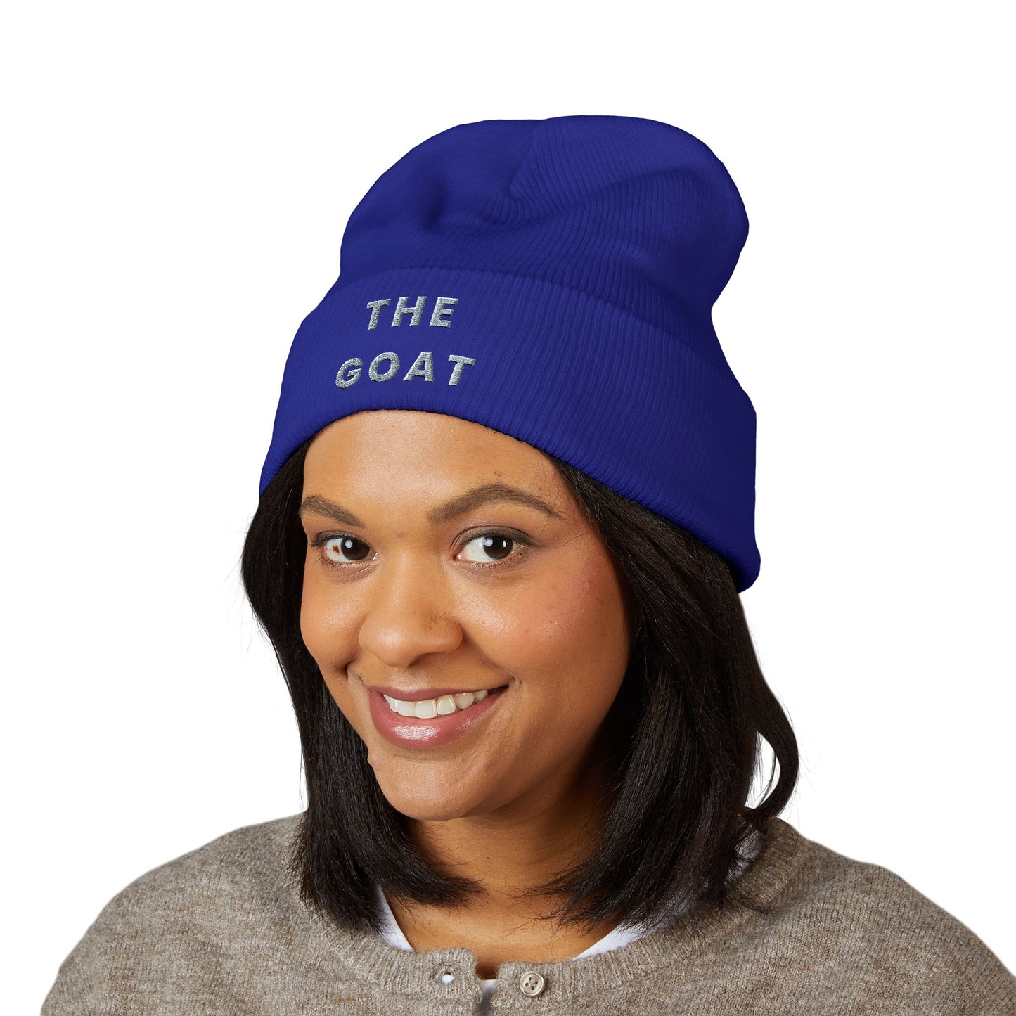 THE GOAT Embroidered Cuffed Beanie — Classic Knit Winter Hat