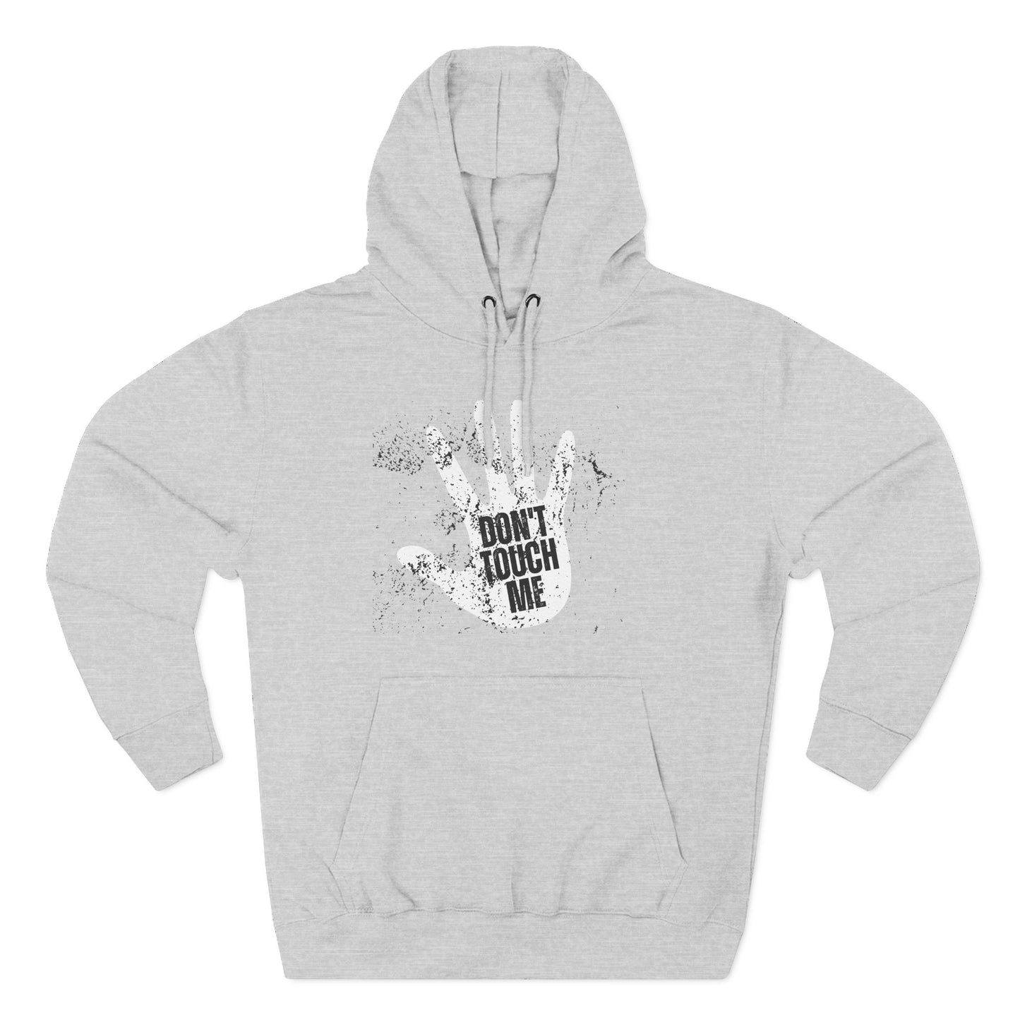 Stylish Three-Panel Fleece Hoodie, Cozy Wear, Graphic "DON'T TOUCH ME" Sweatshirt, Trendy Apparel, Casual Gift, Seasonal Layer
